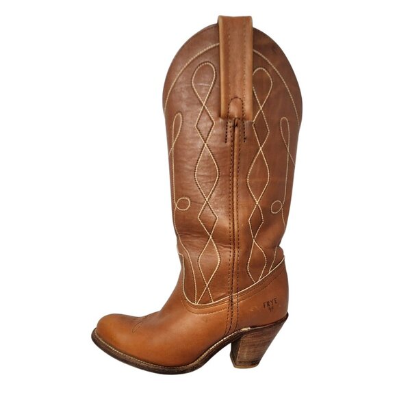 Vintage 1970s Frye Brown Leather Western Cowboy Boots Women’s 6.5 High Heel Tall - Picture 3 of 13